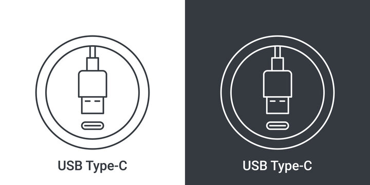 USB Type C port icon. Socket usb plug in. USB connectors. Vector illustration