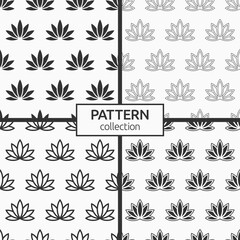 Fototapeta premium Set of four lotus seamless patterns. Floral backgrounds. Oriental ornaments. Vector black and white backgrounds.