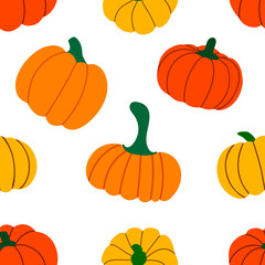 seamless pattern with orange colored autumnal pumpkins
