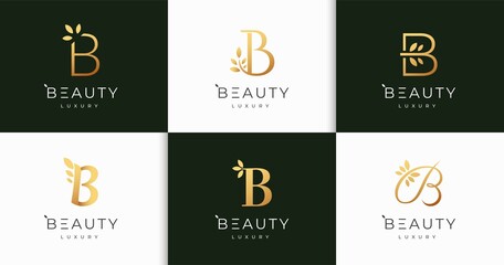 Set of luxury letter B natural feminine beauty monogram style logo design template