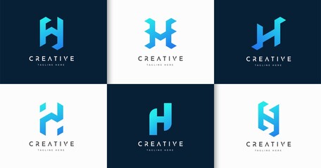 Set of creative letter H monogram style logo design template