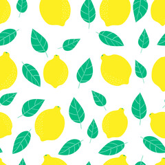 Lemon citrus juicy seamless pattern. Orange sweet yellow pattern. Bright fruit texture for printing on fabric and packaging paper on a white background.
