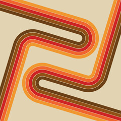 Abstract illustration of diagonal retro style lines in yellow, orange, red and brown colors on beige background - 446480982