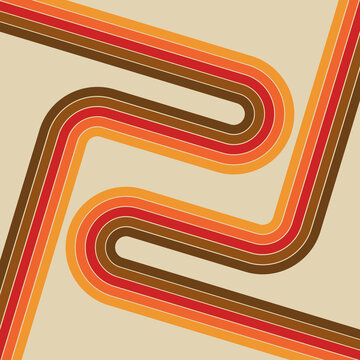 Abstract illustration of diagonal retro style lines in yellow, orange, red and brown colors on beige background
