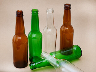 Empty glass bottles to recycle