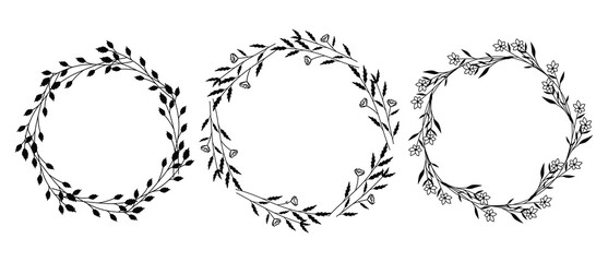 Black and white silhouettes of flowers Frame Vector Set