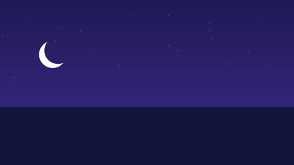 night landscape scene background. dark sky with moon and star with blank space