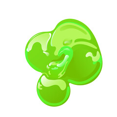 Green slime in flat cartoon style. Toxic jelly splashes, drops or stains. Vector design for Halloween.