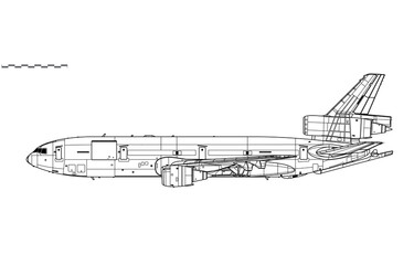 McDonnell Douglas KC-10 Extender. Vector drawing of aerial refueling tanker and transport aircraft. Side view. Image for illustration and infographics.
