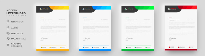 corporate modern letterhead design template with yellow, blue, green and red color. creative modern letter head design template for your project. letterhead, letter head, Business letterhead design.