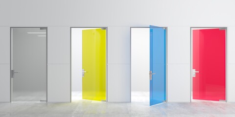 Four glass multicolored doors on the wall