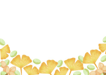 手描き　色鉛筆　銀杏とぎんなんのイラストフレームテンプレート