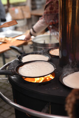 street cooking of pancakes
