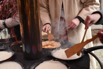 street cooking of pancakes