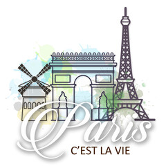 Travel Paris quote watercolor doodle