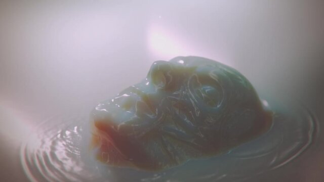 Android or alien body emerging from liquid. Science fiction scene. 