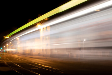 metro in movement at night