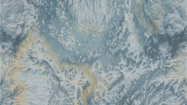 Grey and Pale Blue Abstract Art. Modern Design with Marble Swirls and Agate Ripples. Beautiful, Organic Texture with Gold Powder.