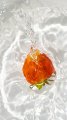 Strawberry falls in water