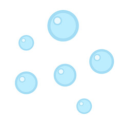 Blue bubbles flat vector isolated on white background. Soap or air round bubble. Underwater. Liquid foam. Water drops. Vaporing steam.