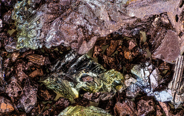 Potassium permanganate crystals under 1.5x magnification microscope - image width 23mm Abstract science background