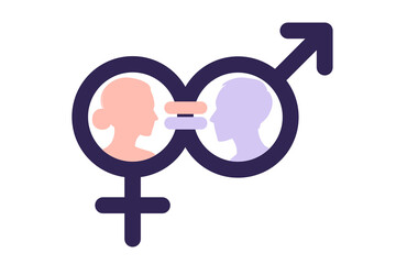 Gender equality concept. Men and women character on the scales for gender equality. Vector illustration. Flat.