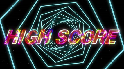 High score text with lightning effect against glowing tunnel on black background - Powered by Adobe