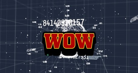Animation of wow text over grid and data processing - Powered by Adobe