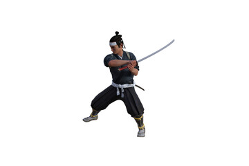 Chinese fighter poses with sword for your scenes specially for collage, isolated on white background. 3D illustration. 3D rendering.