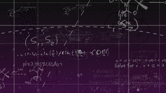 Animation of mathematical drawings and formulas on dark background