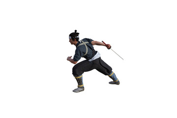 Fototapeta premium Chinese fighter poses with sword for your scenes specially for collage, isolated on white background. 3D illustration. 3D rendering.