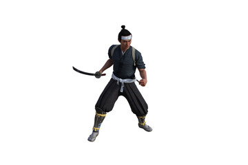 Chinese fighter poses with sword for your scenes specially for collage, isolated on white background. 3D illustration. 3D rendering.