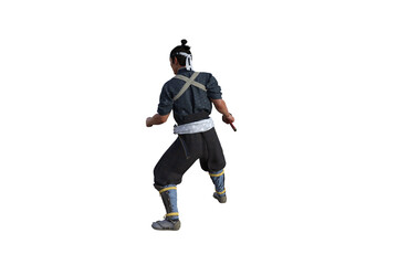 Chinese fighter poses with sword for your scenes specially for collage, isolated on white background. 3D illustration. 3D rendering.