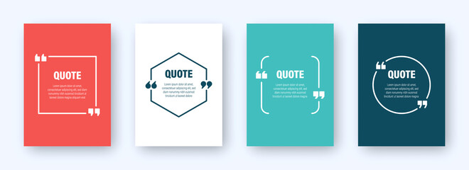Set of colorful banners with quote frames. Speech bubbles with quotation marks. Blank text box and quotes. Blog post template. Vector illustration. - obrazy, fototapety, plakaty