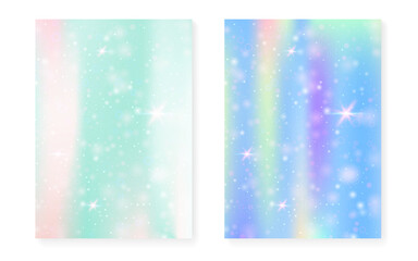 Magic background with princess rainbow gradient. Kawaii unicorn hologram.