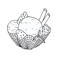 doodle illustration sweet ldessert ice cream black on white beautiful juicy line art icon
