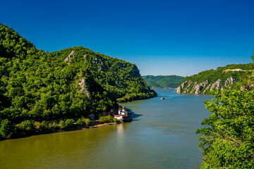 Mraconia monastery on Romanian side of Danube river Djerdap gorge