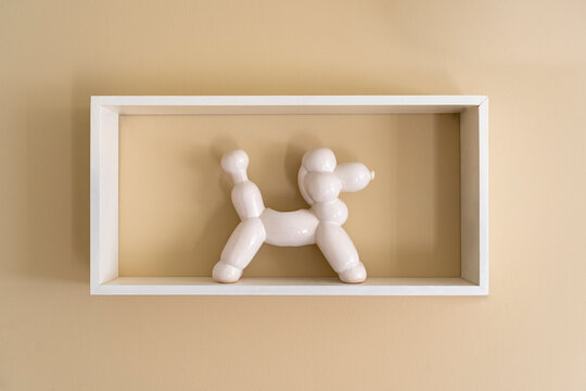 Home accent, wall kids floating decor, white ceramic ballon dog, bedroom modern rectangular shelf