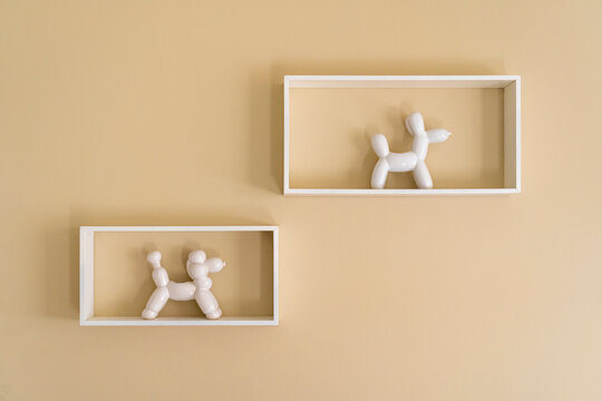 Home Accent, Wall Kids Floating Decor, White Ceramic Ballon Dogs, Bedroom Modern Rectangular Shelves