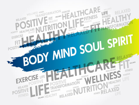 Body Mind Soul Spirit word cloud collage, health concept background