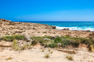 beautiful beach with waves in the nature of the background