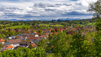 Panoramic view of the city of Andechs from the mountain, where the Andechs monastery  is located,...