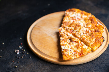 pizza slice hot snack fast food Takeaway home cooking on the table, unhealthy food meal snack copy space food background  