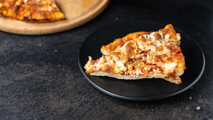 pizza slice hot snack fast food Takeaway home cooking on the table, unhealthy food meal snack copy space food background  