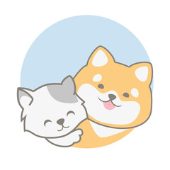 Cat and dog icon logo vector. Cute pet mascot illustration.