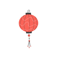 Vector illustration of  red chinese lantern isolated on white background. Traditional hanging decoration. Cartoon flat style.