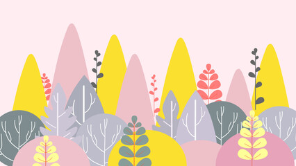 Autumn forest. Wallpaper for the nursery. Stylized drawing. Children's illustration. - 446494995