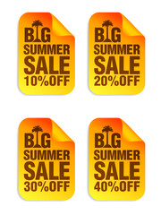 Fototapeta premium Big Summer sale orange stickers set. Sale stickers 10%, 20%, 30%, 40% off. Vector illustration