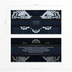 Dark blue invitation card template with white abstract ornament. Elegant and classic vector elements ready for print and typography.