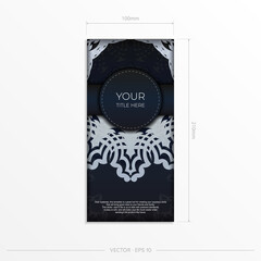 Dark blue invitation card template with white Indian ornaments. Elegant and classic vector elements ready for print and typography.